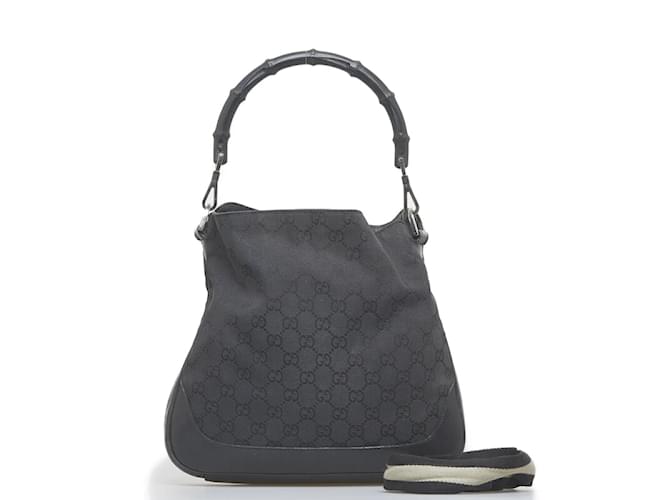 Gucci GG Canvas Bamboo Diana Hobo Bag 001 4095 Black Cloth  ref.891695