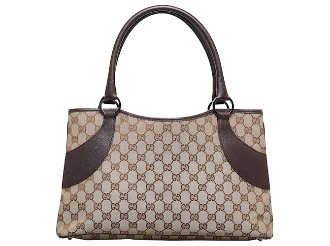 Gucci Brown GG Canvas Tote Beige Dark brown Leather Cloth Pony-style calfskin Cloth  ref.892300