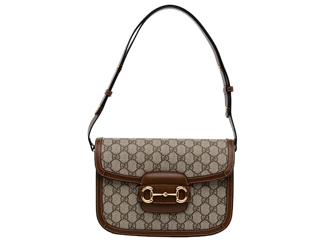 Gucci Brown GG Supreme Horsebit 1955 Borsa a tracolla Marrone Tela Panno  ref.892315