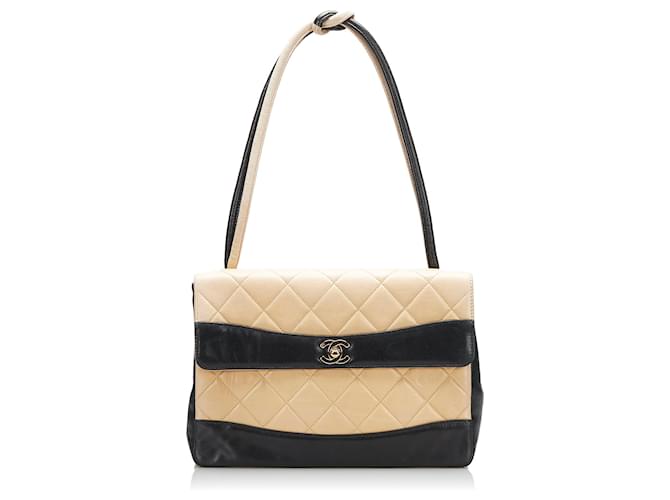 Chanel Brown Bicolor Leather Shoulder Bag Beige  ref.892322