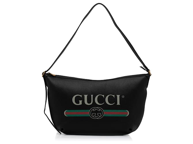 Hobo de media luna con logotipo negro de Gucci Cuero Becerro  ref.892350