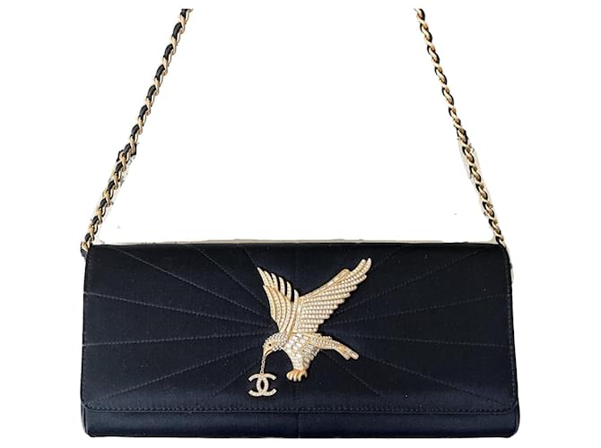 Chanel Extremely Rare CC Eagle Bag Black Satin  ref.892364