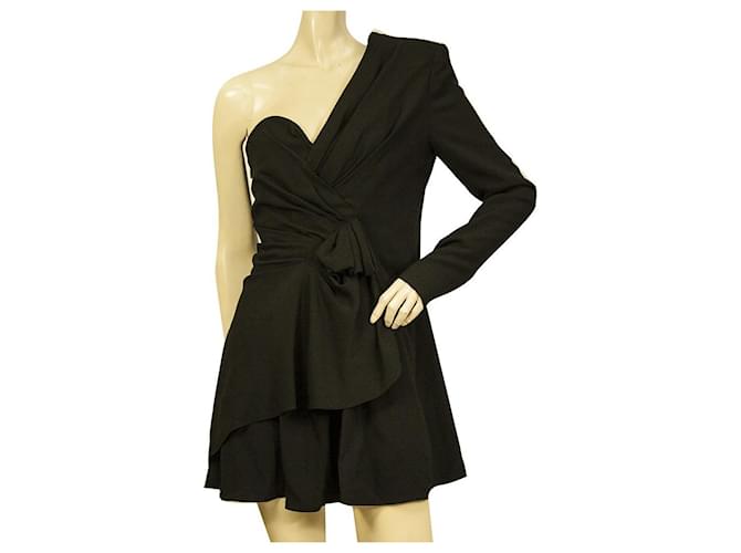Saint Laurent black one sleeve bow-embellished layered mini dress FR 38 Viscose  ref.892377