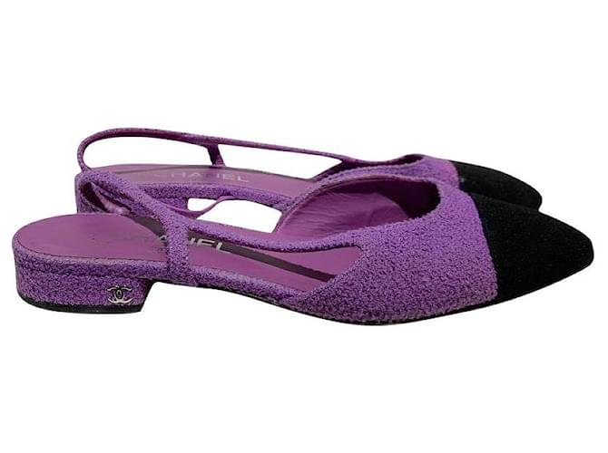 Chanel Slingback Purple/Black Tweed Sandal Flat Size 39  ref.892491