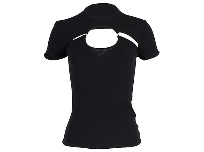 Balmain Cut Out T-shirt with Metal Ring in Black Cotton   ref.893559