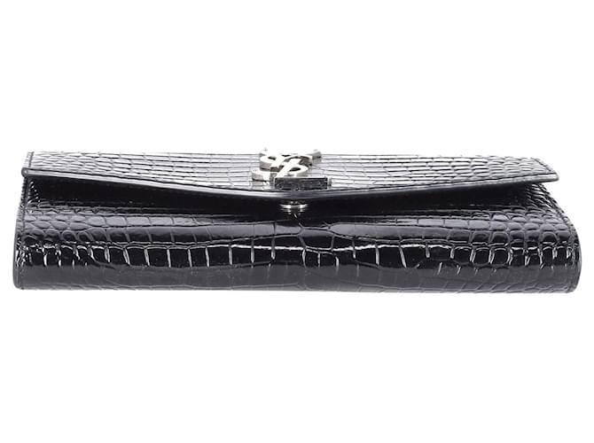 Saint Laurent Uptown Crocodile Effect Shoulder Bag in Black Leather   ref.893564