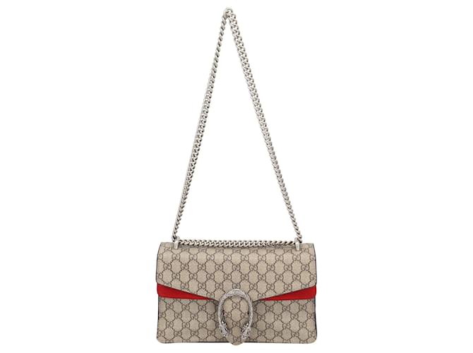 Gucci GG Supreme Small Dionysus Shoulder Bag in Brown Canvas Red Suede  ref.893578