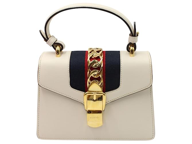 Gucci Mini Sylvie Top Handle Bag in White Leather  ref.893582
