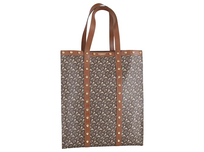 BURBERRY: bag in E-canvas with monogram print - Brown