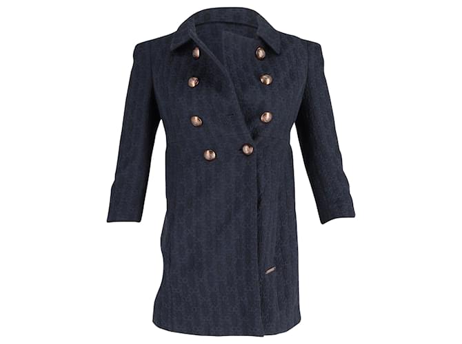 Burberry Double Breasted Jacquard Coat in Navy Cotton Blue Navy blue  ref.893612