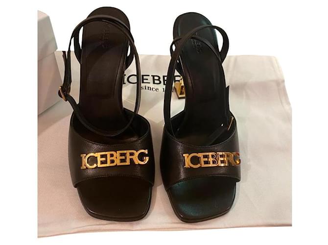 Iceberg Sandals Black Golden Leather  ref.894196