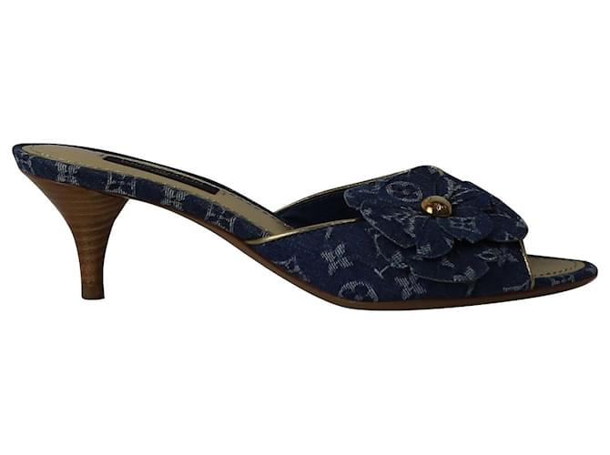 Louis Vuitton Freesia Slide Sandalen aus blauem Monogramm-Denim Baumwolle  ref.894253