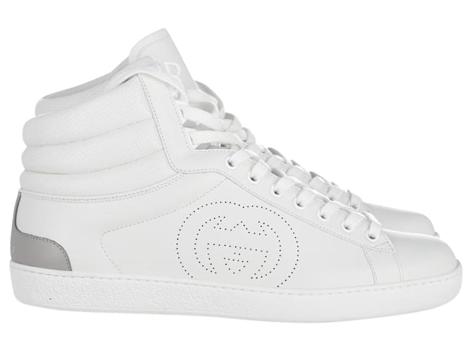 Autre Marque Gucci New Ace Perforated Logo High Top Sneakers in White Leather  ref.894266
