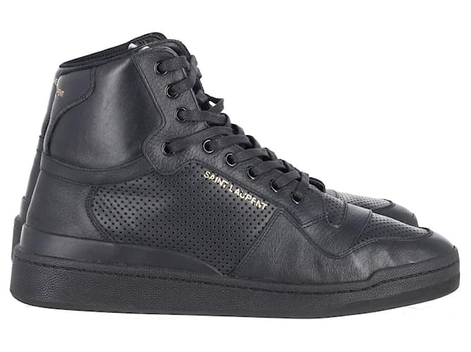 SAINT LAURENT SL24 Mid-Top-Sneaker aus schwarzem Leder  ref.894268
