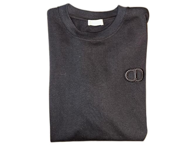 Camiseta Dior preta de algodão com logo CD bordado Preto