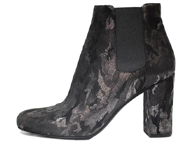 Saint Laurent Ankle Boots Black Silvery Cloth  ref.894401