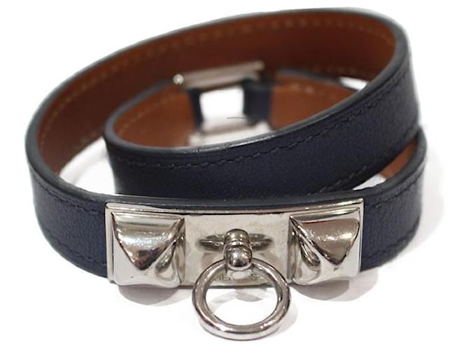 Hermès Armbänder Marineblau Leder  ref.894407