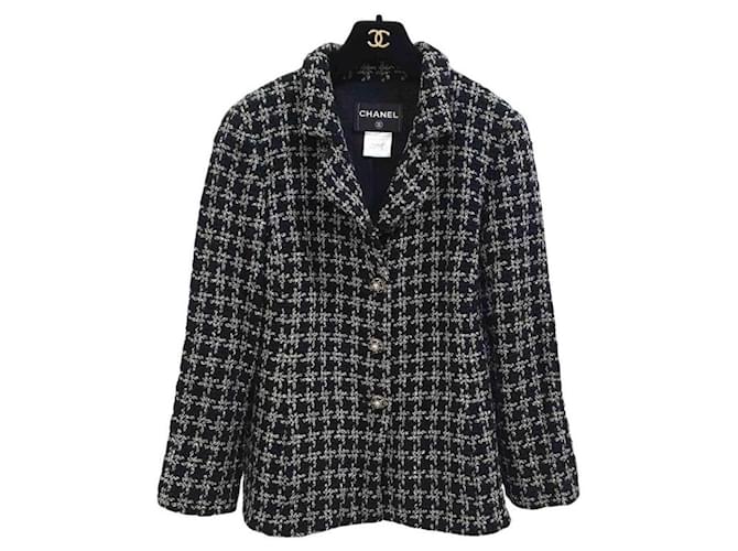 Chanel 10Blazer da giacca con bottoni Gripoix con logo CC in tweed P Multicolore Cotone  ref.894464