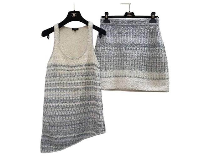 Chanel 18Ensemble de mini-jupe débardeur en tricot asymétrique cascade S Cachemire Multicolore  ref.894474