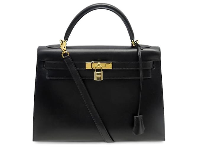 Hermès Kelly handbag 32 SELLIER IN BLACK BOX LEATHER BANDOULIER HAND BAG PURSE  ref.894478