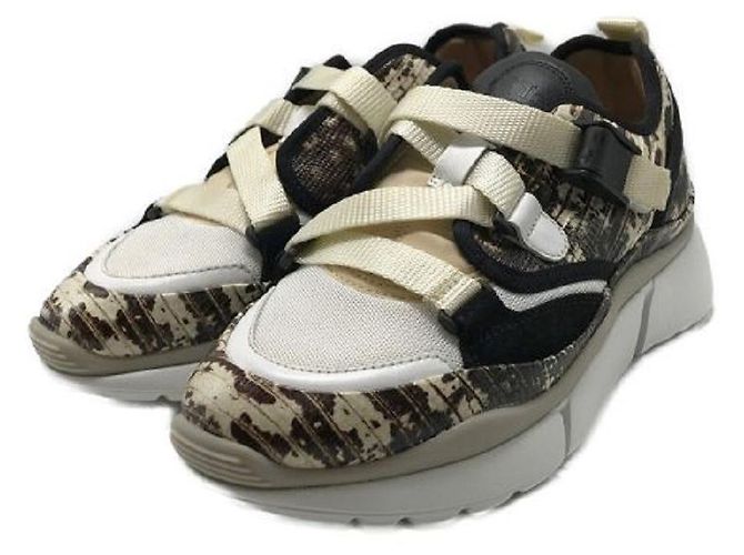 Chloé ****Chloe Sonnie Python-geprägte Turnschuhe Braun Mehrfarben Leder