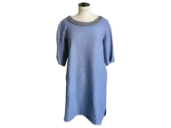 Autre Marque KOAN Collection Vestido de lino azul nuevo estado T46 ESO Azul claro  ref.894696