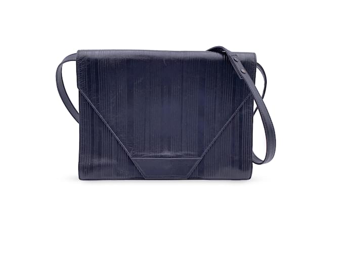 Gianni Versace Vintage Black Ribbed Leather Convertible Shoulder Bag  ref.894746