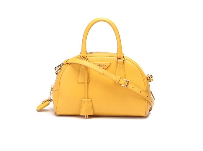 Prada Saffiano Lux Bowler Bag Yellow Leather Pony-style calfskin ref.894802  - Joli Closet