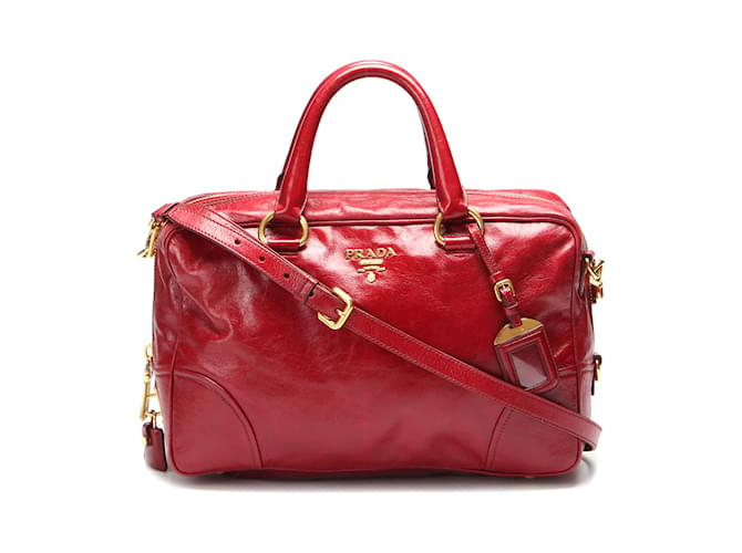 Prada Vitello Lux Bauletto Bag BL0728 Red Leather Pony-style