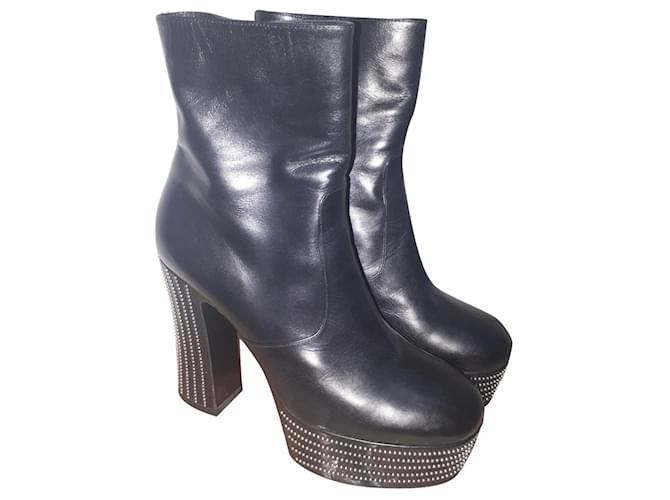 Saint Laurent Candy Black Leather Platform Ankle Heel Boot 37.5 US 7.5 UK 4.5  ref.894871