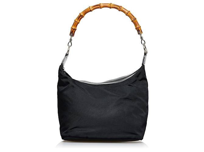 Gucci Black Bamboo Shoulder Bag Nylon Cloth  ref.895464