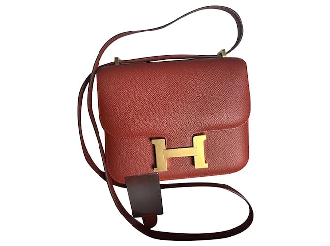 Hermès New Constance 18 with mirror Dark red Leather  ref.895516