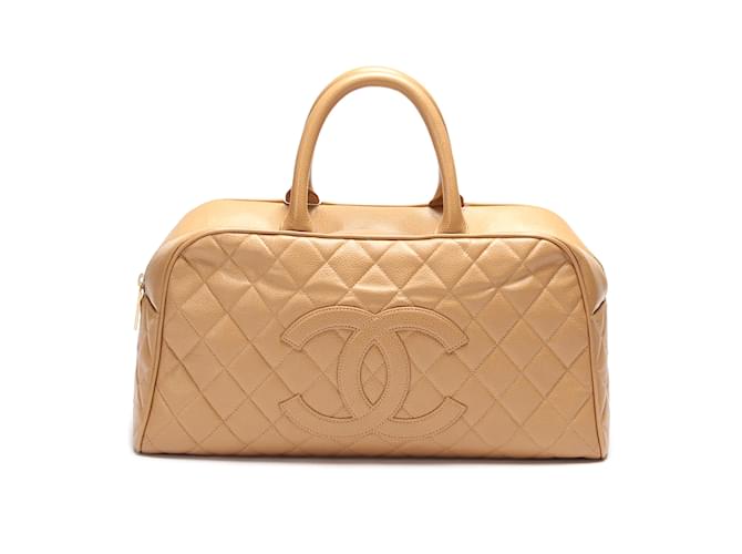 Chanel CC Quilted Caviar Boston Bag Beige Leather  ref.895560