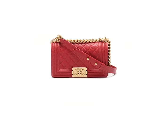 Chanel Small Classic Le Boy Flap Bag Leather Shoulder Bag in Great Condition Red  ref.895561