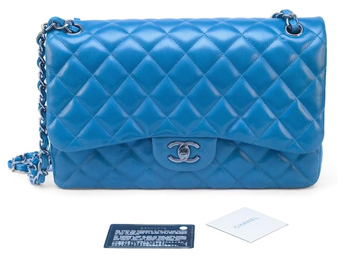 Timeless Chanel Jumbo atemporal Azul Pele de cordeiro  ref.895658