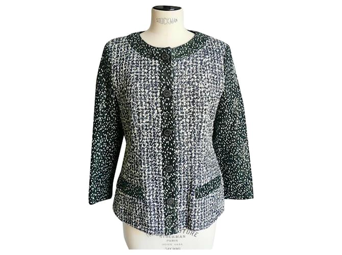CHANEL Iridescent Tweed jacket NEW WITH T LABEL40 Light green Cotton  ref.895661