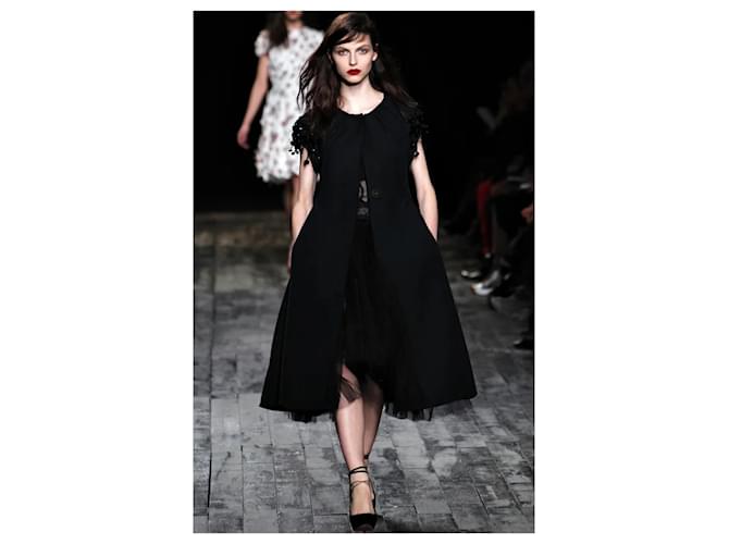 Nina Ricci Beaded Sleeve Hourglass Coat Black Cotton Wool  ref.895681