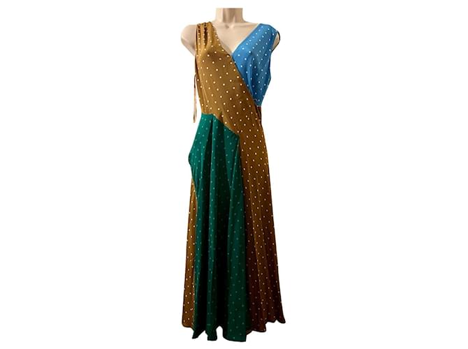 Diane Von Furstenberg Maxi abito DvF in seta in più colori con fantasia a pois Multicolore  ref.895683