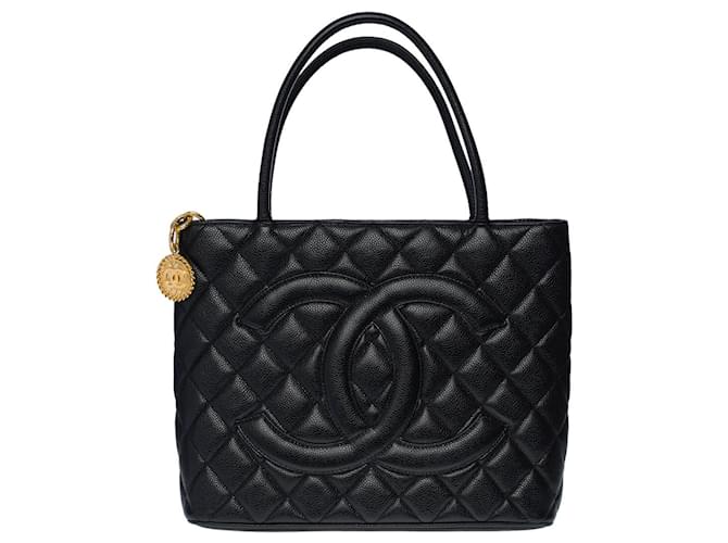 Medaillon CHANEL MEDALLION TOTE BAG IN BLACK CAVIAR QUILTED LEATHER -100729  ref.895743