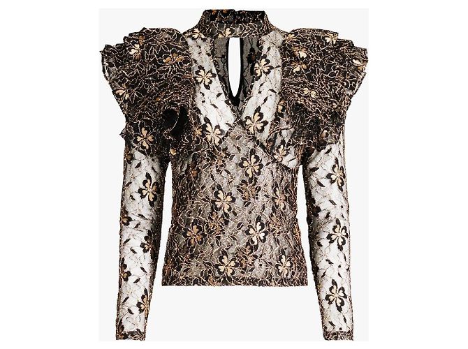 Anne Fontaine Blusa Opera Black efecto cache-cœur con encaje Multicolor