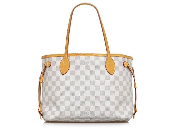 Louis Vuitton White Damier Azur Neverfull PM Cuir Toile Blanc  ref.896397