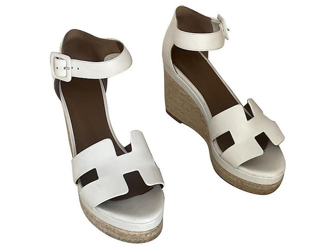 Hermès Mules compensées Blanc