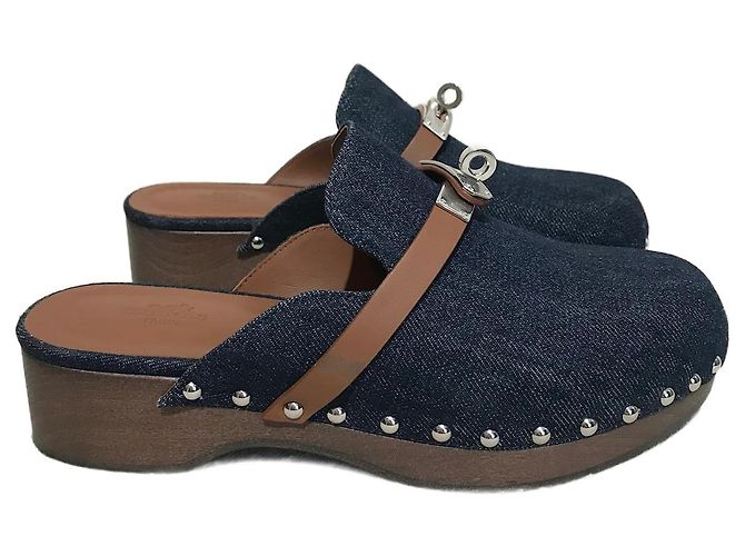 Kelly Hermès HERMES  Mules & clogs T.EU 37 Leather Blue