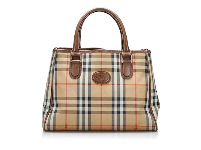 Burberry Haymarket Check Leather Handbag Canvas Handbag in Good condition Beige Cloth  ref.896797