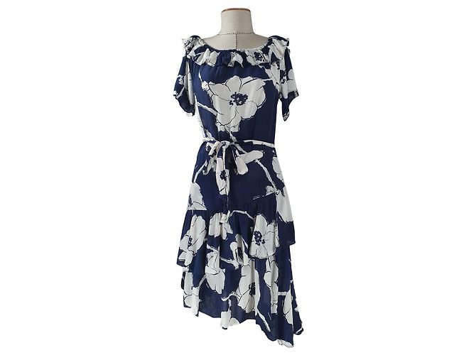 Autre Marque Timo Blumenkleid blau weiß Viscose