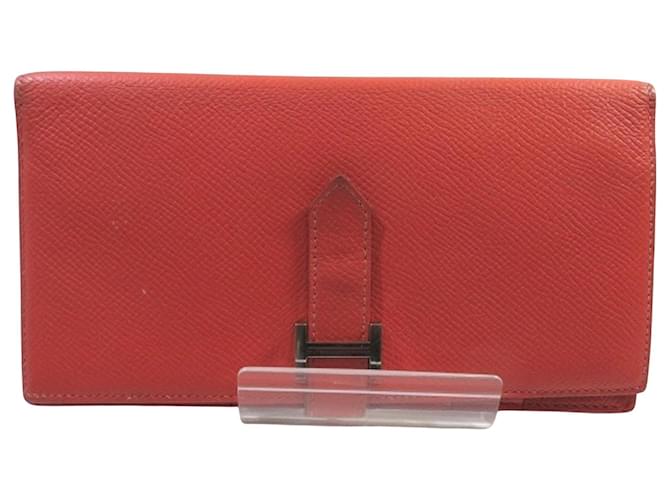 Hermès VINTAGE HERMES BEARN WALLET IN RED SHEATH LEATHER WALLET ref.464577  - Joli Closet