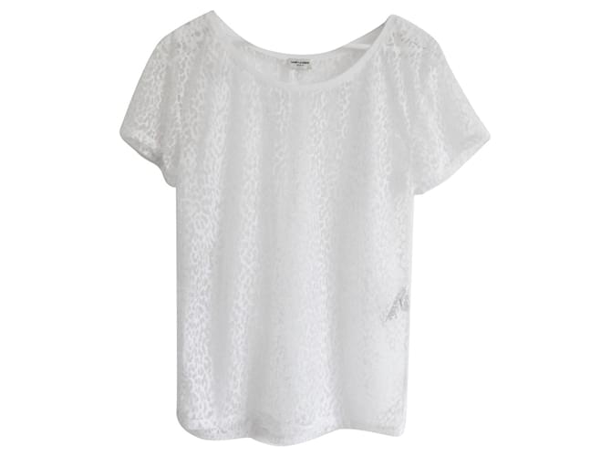 Saint Laurent Camiseta com estampa de leopardo Branco Liocel  ref.897606