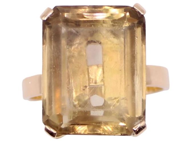 Autre Marque Rectangular citrine cocktail ring set in yellow gold 18 carats Orange Gold hardware