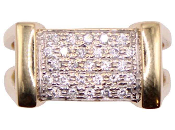 Autre Marque Large yellow gold pavé diamond ring 18 carats Gold hardware  ref.897665
