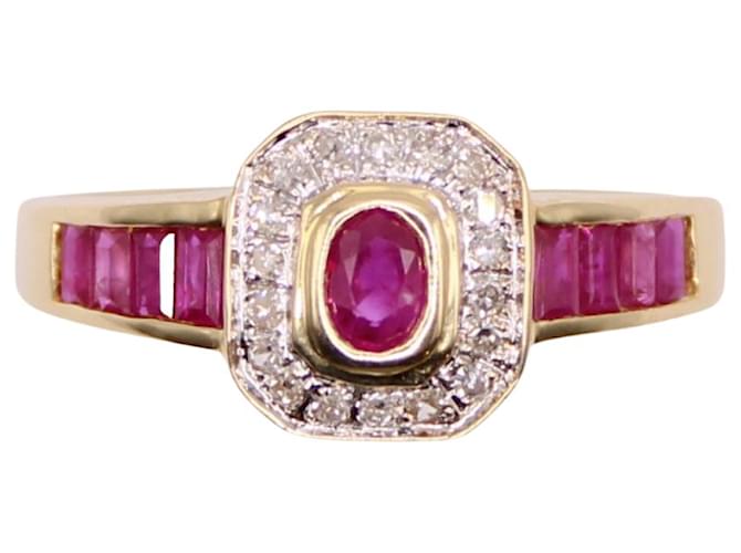 Autre Marque Octagonal ruby and diamond ring in yellow gold 18 carats Red Gold hardware  ref.897675
